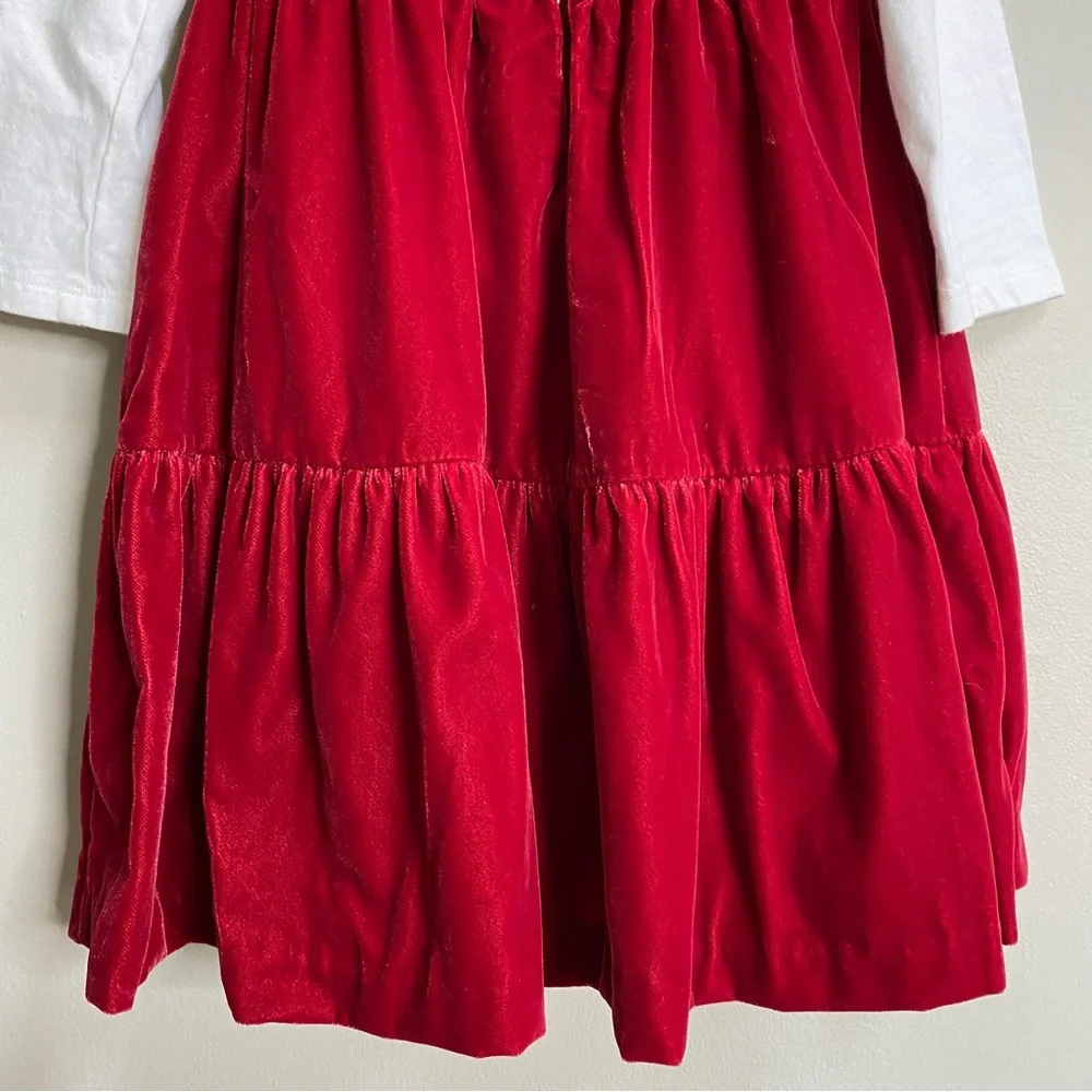 Janie And Jack Red Velvet Holiday Dress With Scallop Collar Top Size 3